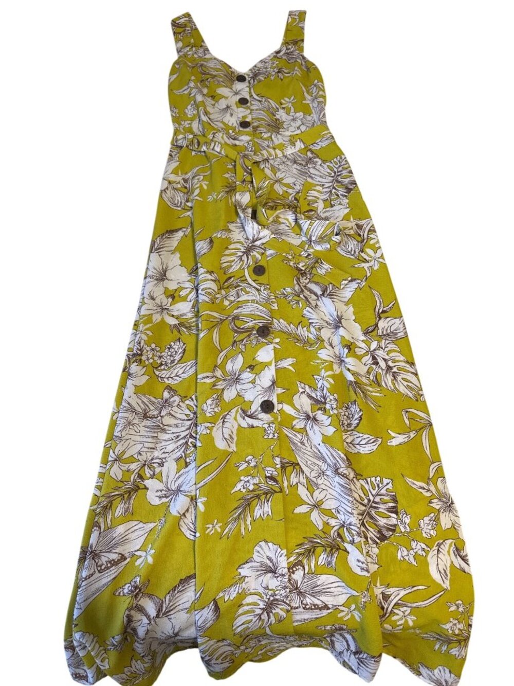 Floral Button-Front Yellow & White Maxi Dress S By Monteau